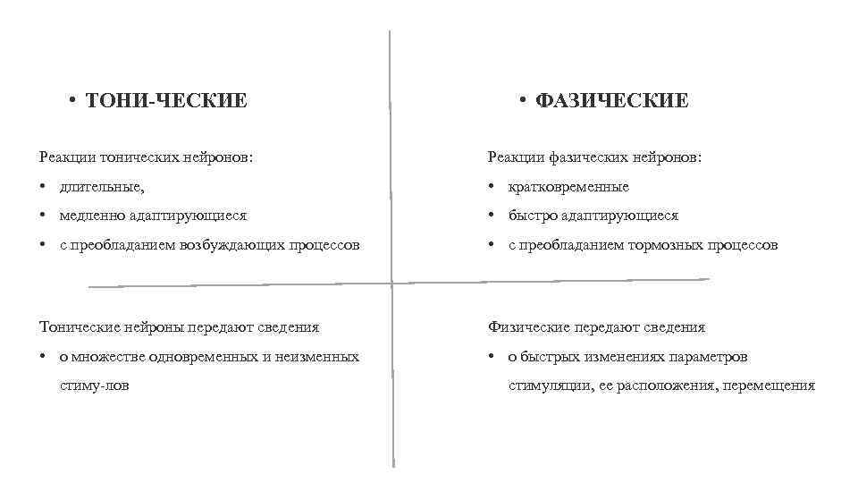  • ТОНИ ЧЕСКИЕ • ФАЗИЧЕСКИЕ Реакции тонических нейронов: Реакции фазических нейронов: • длительные,