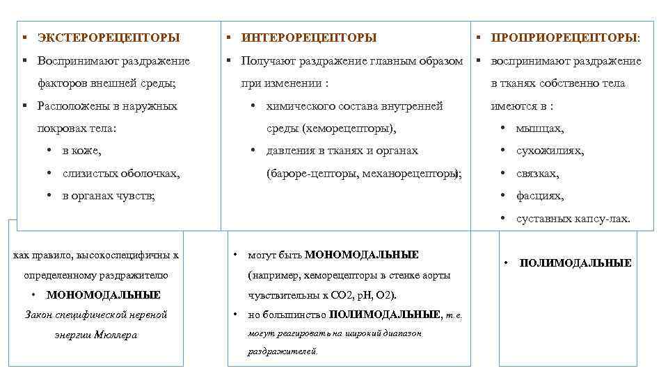 § ЭКСТЕРОРЕЦЕПТОРЫ § ИНТЕРОРЕЦЕПТОРЫ § Воспринимают раздражение § Получают раздражение главным образом § воспринимают