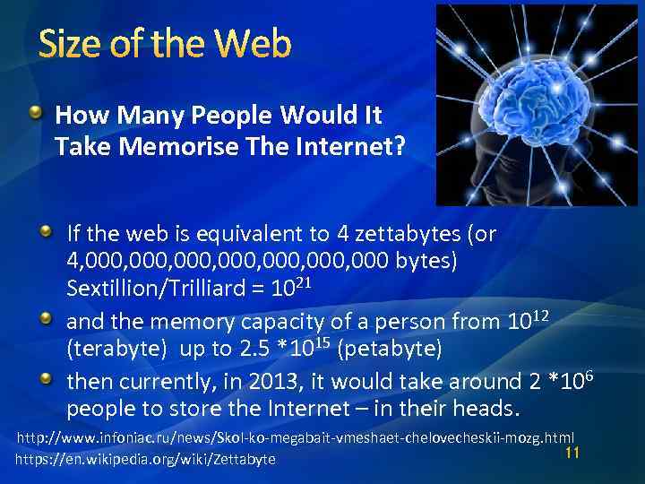 Size of the Web How Many People Would It Take Memorise The Internet? If