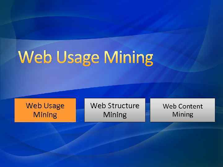 Web Usage Mining Web Structure Mining Web Content Mining 