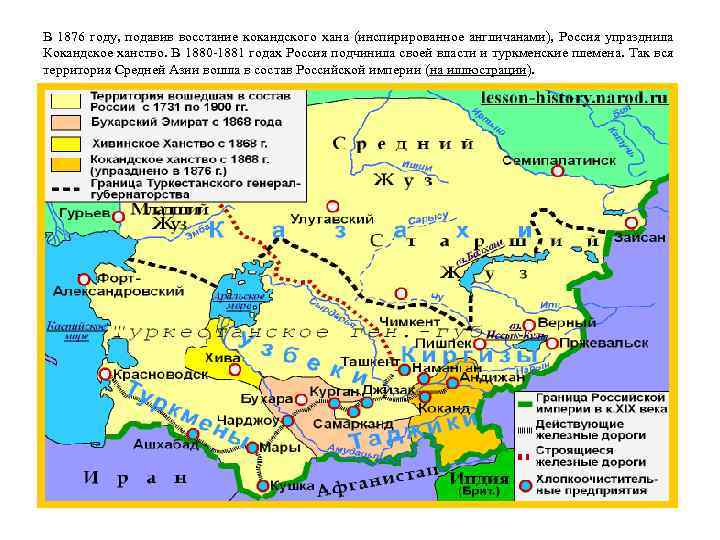 Карта присоединение средней азии при александре 2