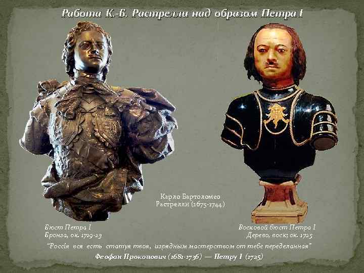 Работа К. -Б. Растрелли над образом Петра I Карло Бартоломео Растрелли (1675 -1744) Бюст