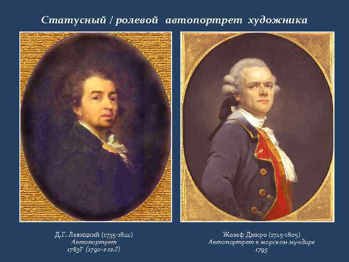 Статусный / ролевой автопортрет художника Д. Г. Левицкий (1735 -1822) Автопортрет 1783? (1790 -е