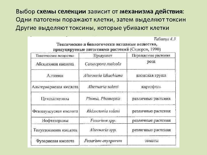 Выбор схемы селекции зависит от механизма действия: Одни патогены поражают клетки, затем выделяют токсин