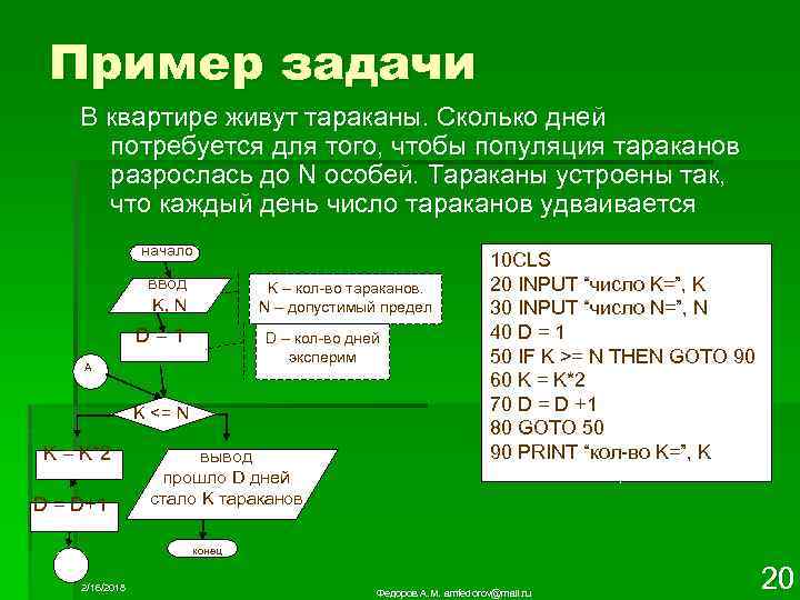 Пример задачи В квартире живут тараканы. Сколько дней потребуется для того, чтобы популяция тараканов
