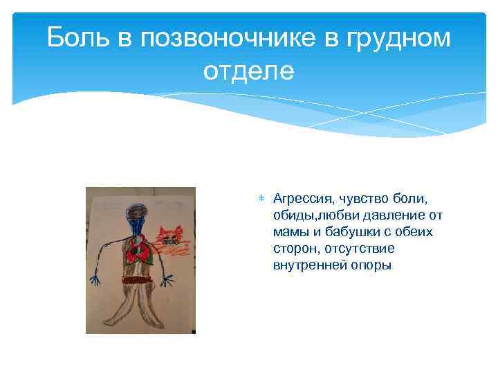 Боль в позвоночнике в грудном отделе Агрессия, чувство боли, обиды, любви давление от мамы
