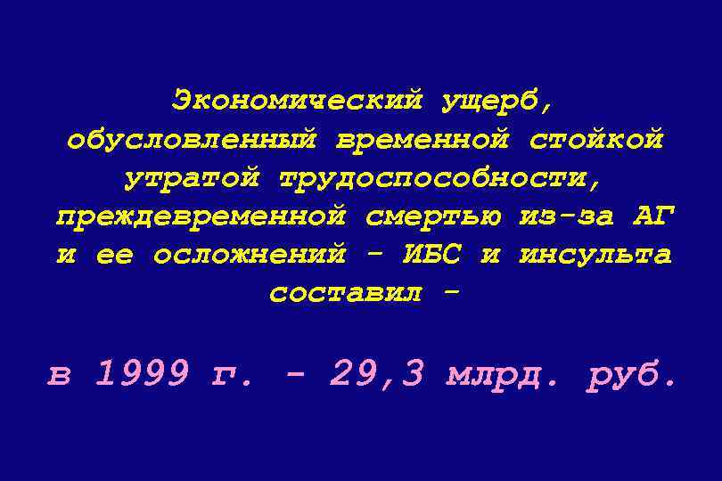 Экономический ущерб, обусловленный временной стойкой утратой трудоспособности, преждевременной смертью из-за АГ и ее осложнений