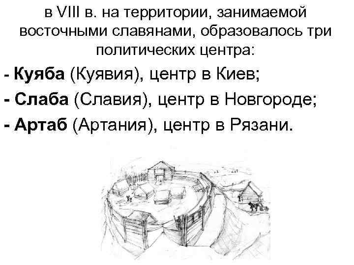 в VIII в. на территории, занимаемой восточными славянами, образовалось три политических центра: - Куяба