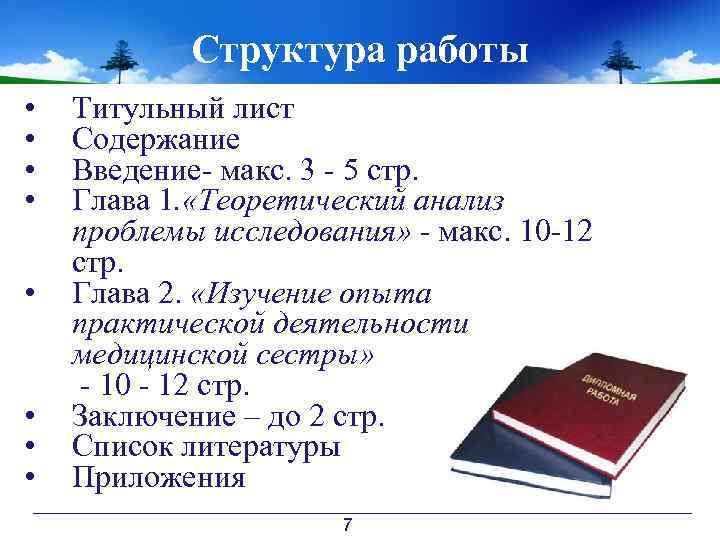 Структура работы • • Титульный лист Содержание Введение- макс. 3 - 5 стр. Глава