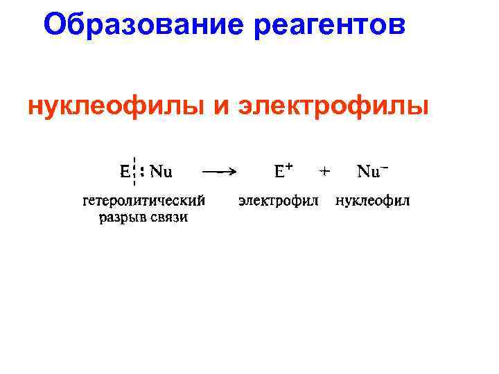 Образование реагентов нуклеофилы и электрофилы 