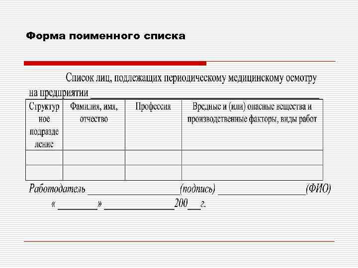Форма поименного списка 