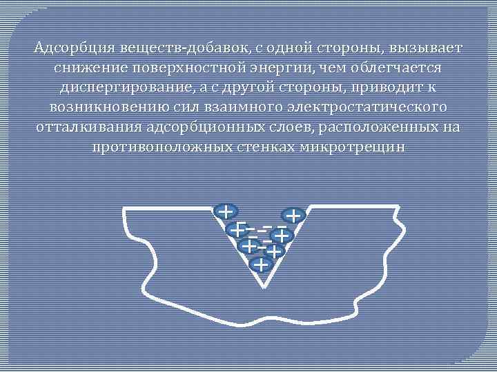 Адсорбция веществ-добавок, с одной стороны, вызывает снижение поверхностной энергии, чем облегчается диспергирование, а с