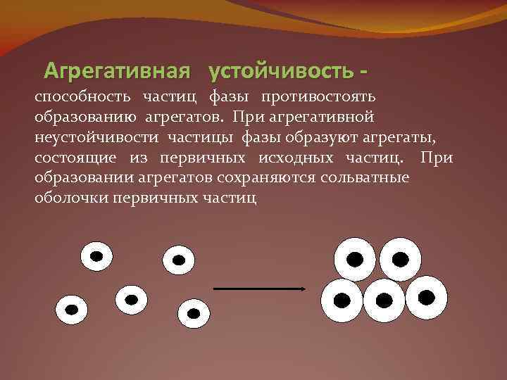 Агрегативная устойчивость - способность частиц фазы противостоять образованию агрегатов. При агрегативной неустойчивости частицы фазы