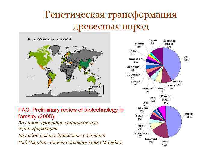 Генетическая трансформация древесных пород FAO, Preliminary review of biotechnology in forestry (2005): 35 стран