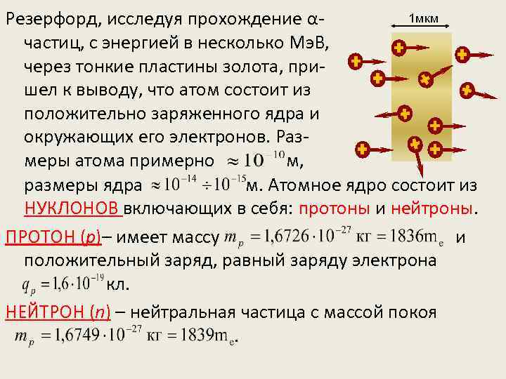 1 мкм Резерфорд, исследуя прохождение αчастиц, с энергией в несколько Мэ. В, через тонкие