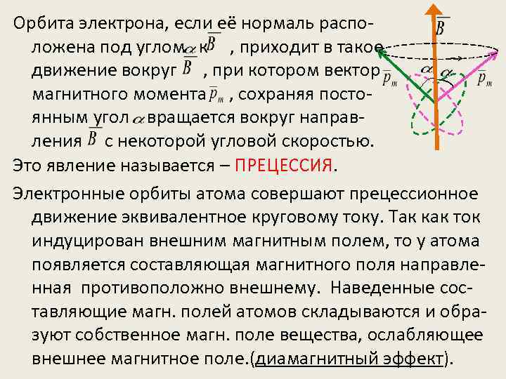 Орбита электрона, если её нормаль расположена под углом к , приходит в такое движение