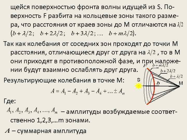 щейся поверхностью фронта волны идущей из S. Поверхность F разбита на кольцевые зоны такого