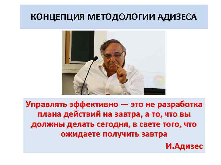 КОНЦЕПЦИЯ МЕТОДОЛОГИИ АДИЗЕСА Управлять эффективно — это не разработка плана действий на завтра, а