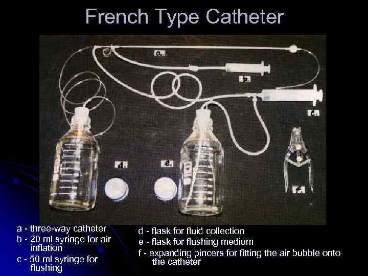 French Type Catheter a - three-way catheter b - 20 ml syringe for air