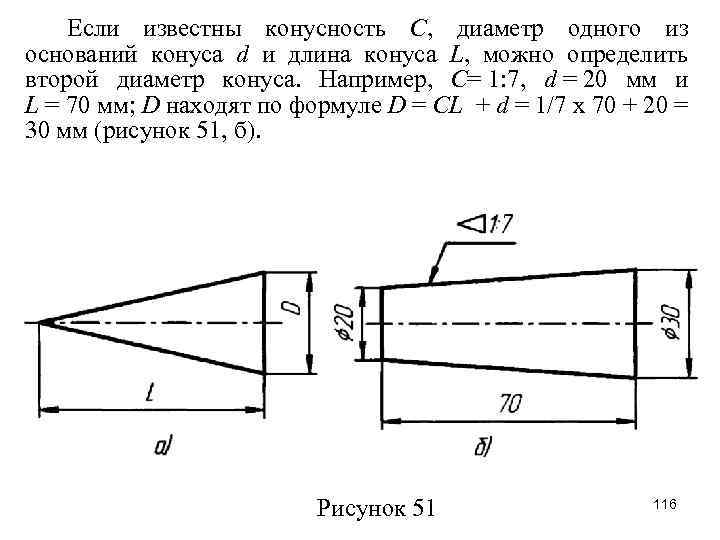 Если известны конусность С, диаметр одного из оснований конуса d и длина конуса L,