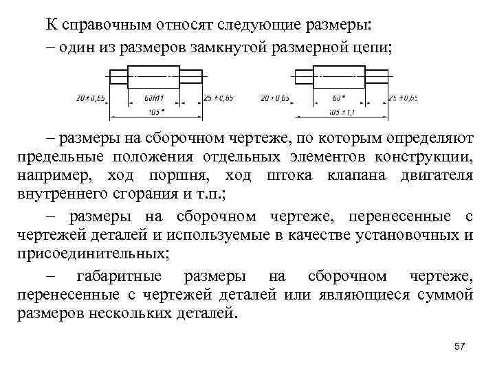 К справочным относят следующие размеры: – один из размеров замкнутой размерной цепи; – размеры