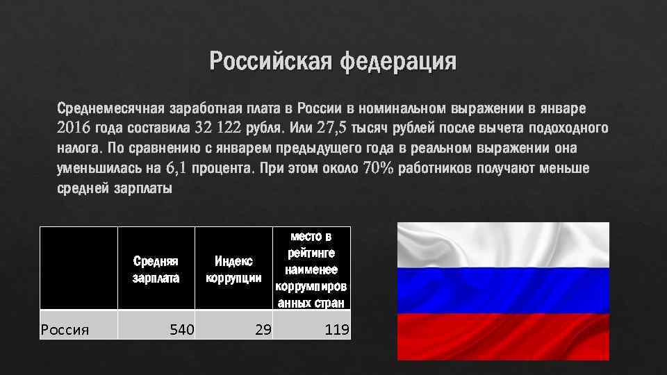 Российская федерация Среднемесячная заработная плата в России в номинальном выражении в январе 2016 года