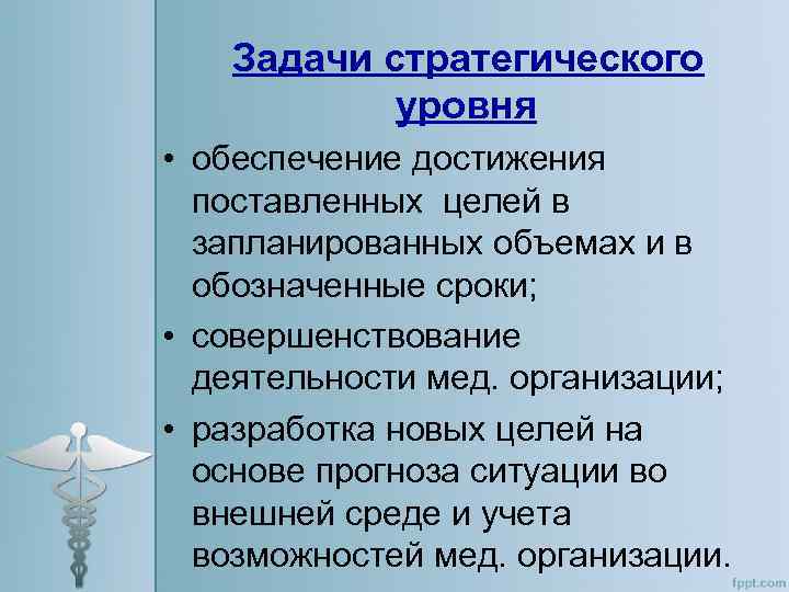 Задачи стратегического уровня • обеспечение достижения поставленных целей в запланированных объемах и в обозначенные