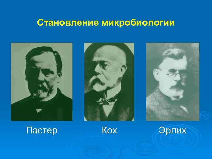 Становление микробиологии Пастер Кох Эрлих 