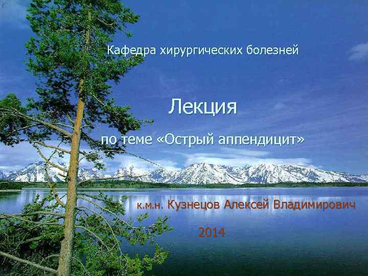 Кафедра хирургических болезней Лекция по теме «Острый аппендицит» к. м. н. Кузнецов Алексей Владимирович