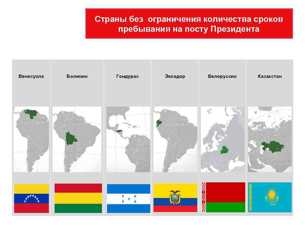 Страны без ограничения количества сроков пребывания на посту Президента Венесуэла Боливия Гондурас Эквадор Белоруссия