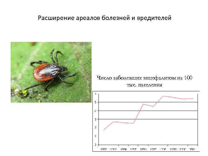 Расширение ареалов болезней и вредителей Число заболевших энцефалитом на 100 тыс. населения 