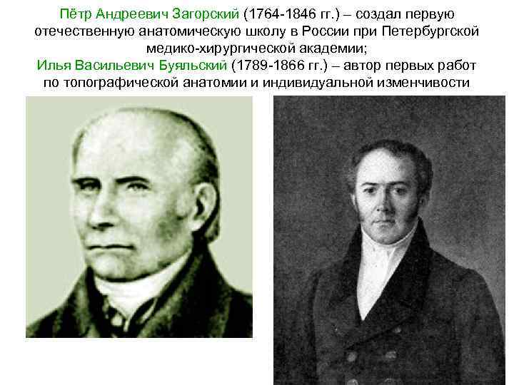 Пётр Андреевич Загорский (1764 -1846 гг. ) – создал первую отечественную анатомическую школу в