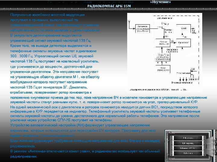 Радио электронное оборудование вертолета Ми-8 МТВ Ми-8 РАДИОКОМПАС АРК-15 М «Изучение» Полученные колебания местной