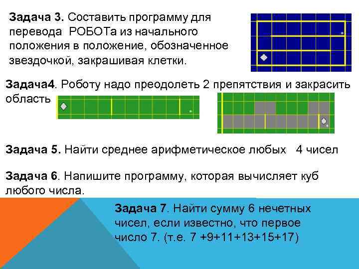 Задача 3. Составить программу для перевода РОБОТа из начального положения в положение, обозначенное звездочкой,