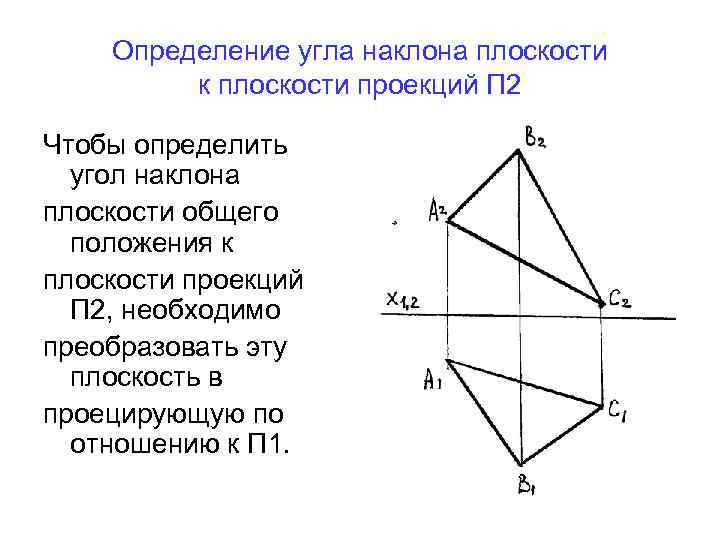 Определение угла наклона плоскости к плоскости проекций П 2 Чтобы определить угол наклона плоскости