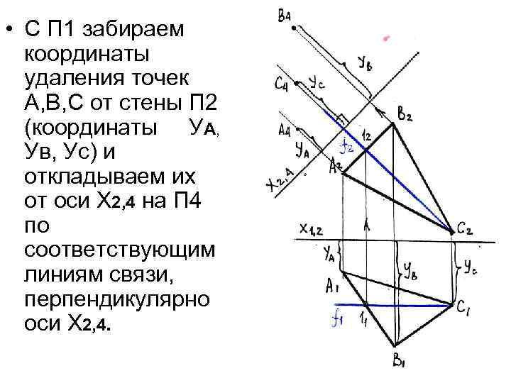  • С П 1 забираем координаты удаления точек А, В, С от стены