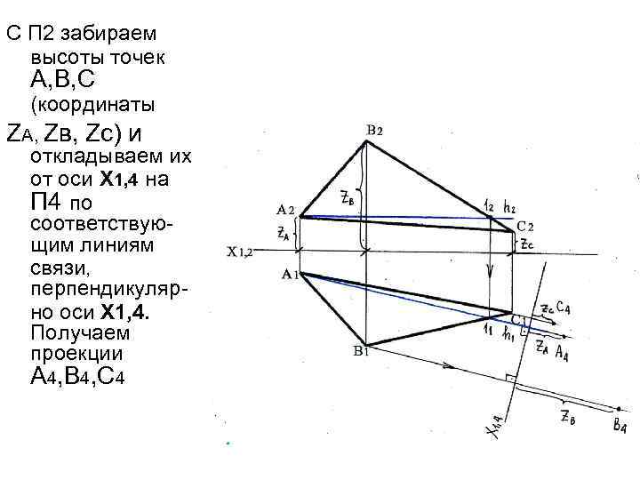 С П 2 забираем высоты точек А, В, С (координаты ZА, Zв, Zс) и