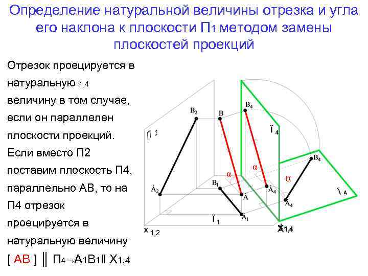 Определение натуральной величины отрезка и угла его наклона к плоскости П 1 методом замены