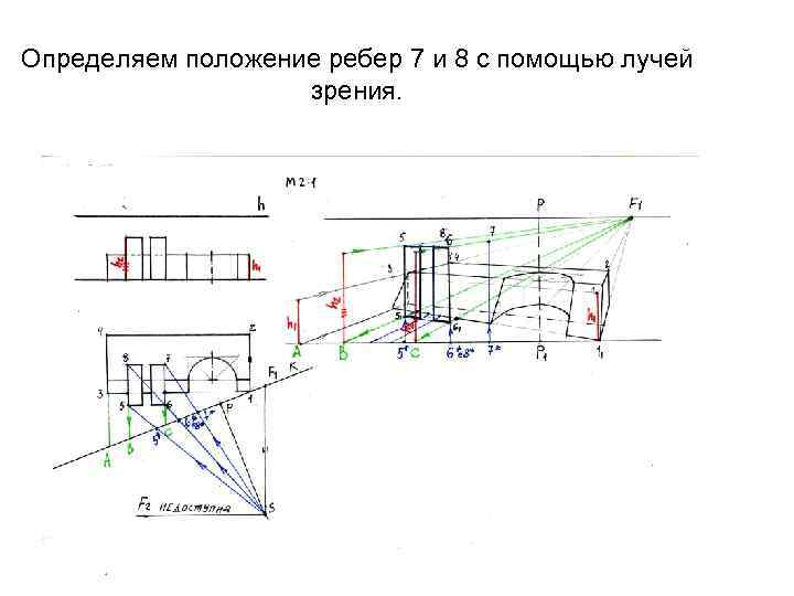 Определяем положение ребер 7 и 8 с помощью лучей зрения. 