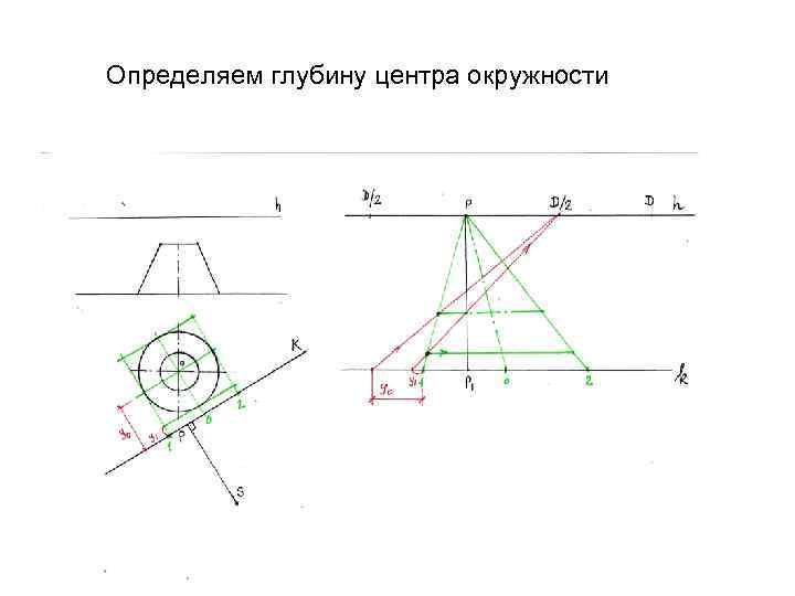 Определяем глубину центра окружности 