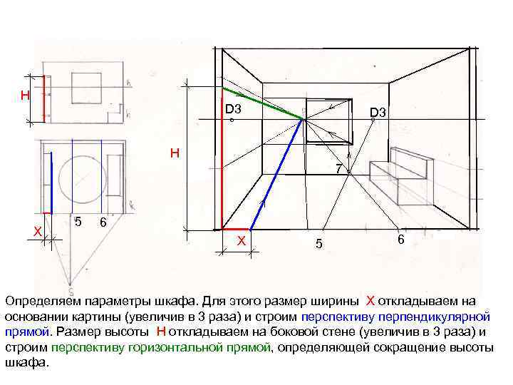 Н D 3 ° Н 7° Х 5 6 Определяем параметры шкафа. Для этого