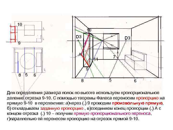 Перспективное построение интерьера во фронтальном положении