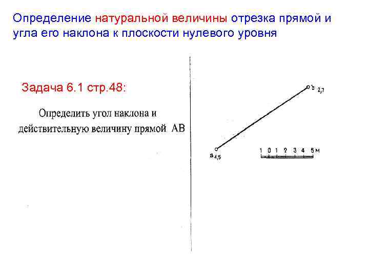 Определение натуральной величины отрезка прямой и угла его наклона к плоскости нулевого уровня Задача