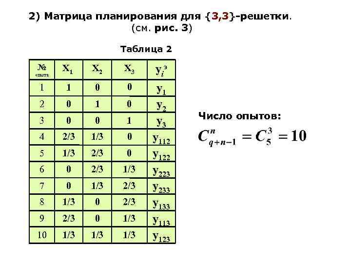 2) Матрица планирования для {3, 3}-решетки. (см. рис. 3) Таблица 2 № X 1