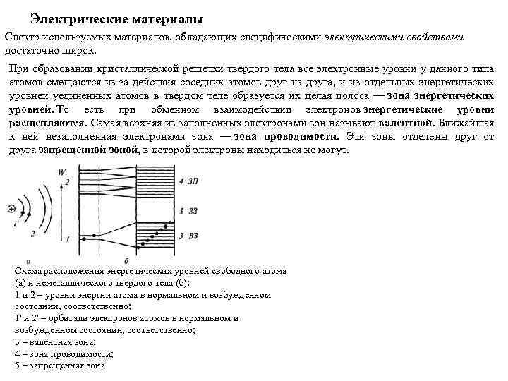 Электрические материалы Спектр используемых материалов, обладающих специфическими электрическими свойствами достаточно широк. При образовании кристаллической