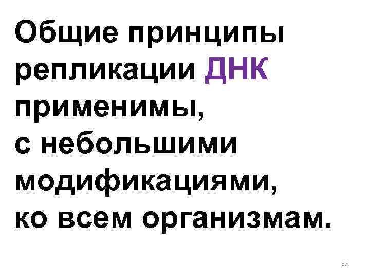Общие принципы репликации ДНК применимы, с небольшими модификациями, ко всем организмам. 34 