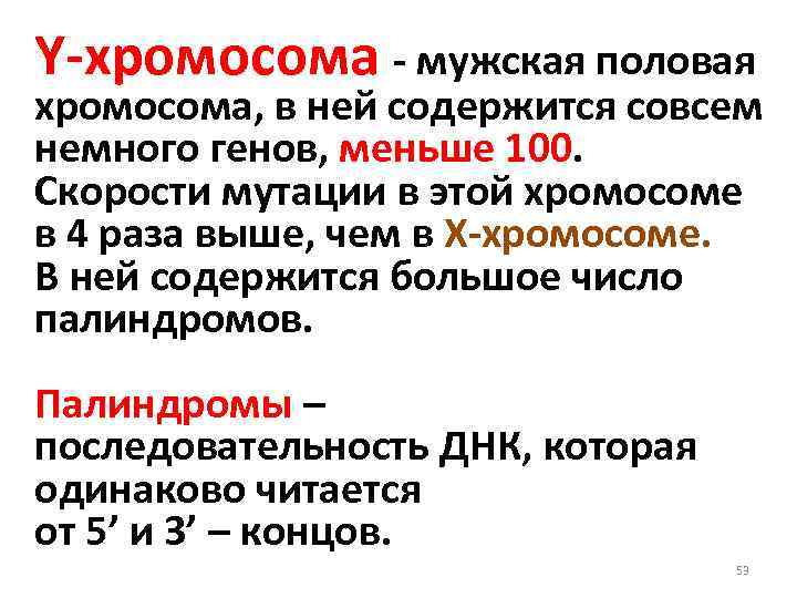 Y-хромосома - мужская половая хромосома, в ней содержится совсем немного генов, меньше 100. Скорости