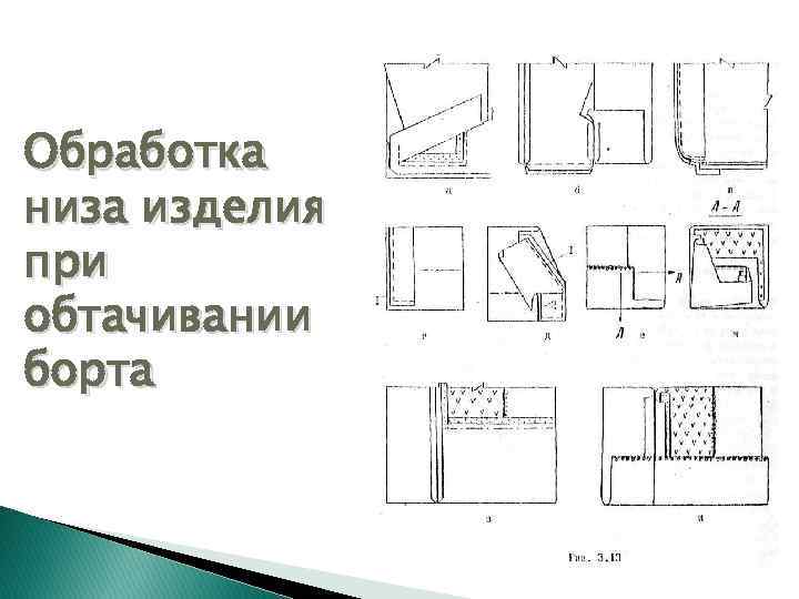 Обработка низа изделия при обтачивании борта 