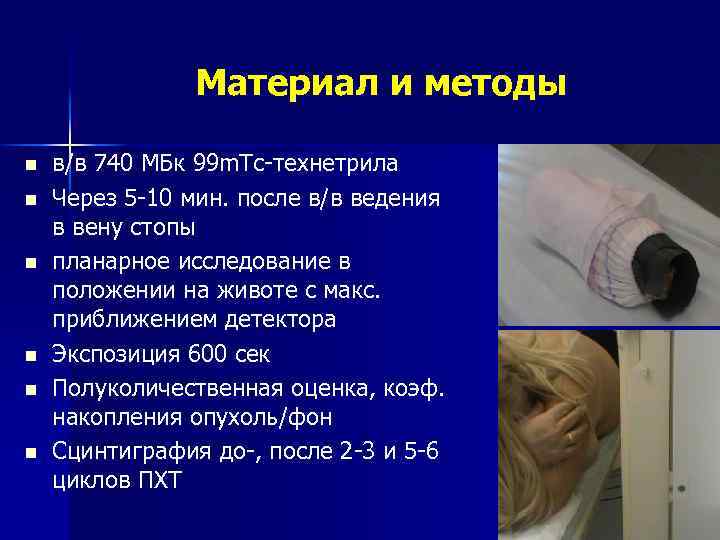 Материал и методы n n n в/в 740 МБк 99 m. Tc-технетрила Через 5