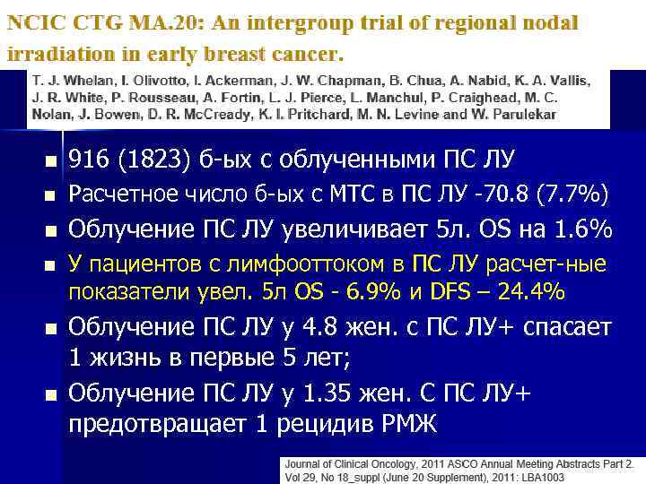 n 916 (1823) б-ых с облученными ПС ЛУ n Расчетное число б-ых с МТС